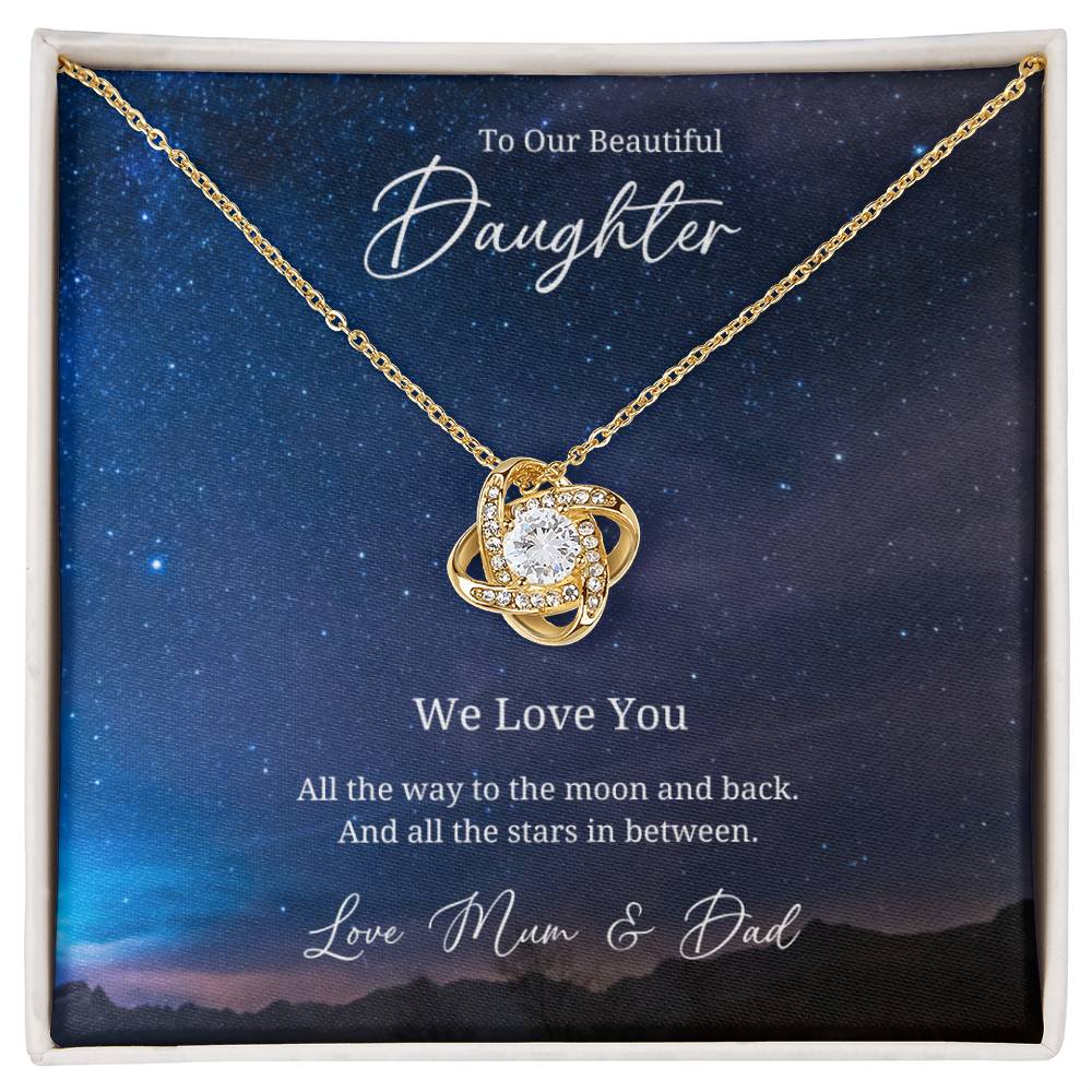 To My Beautiful Daughter - Sterling Silver & Gold Necklace -Gift from Mum, Dad with Message Card & Gift Box