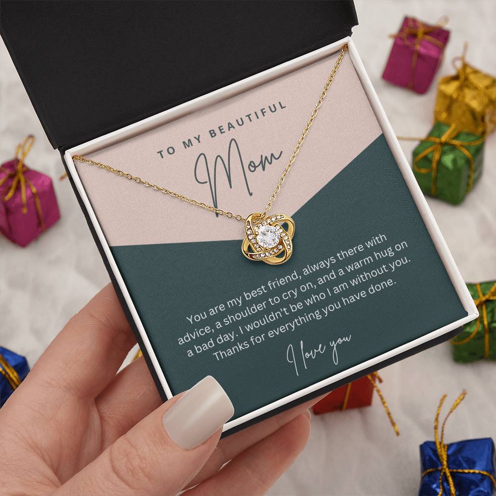 To My Beautiful Mom - Sterling Silver Necklace Personalised Gift With A Custom Message Card - Gift from Son / Daughter For Mom Two Tone