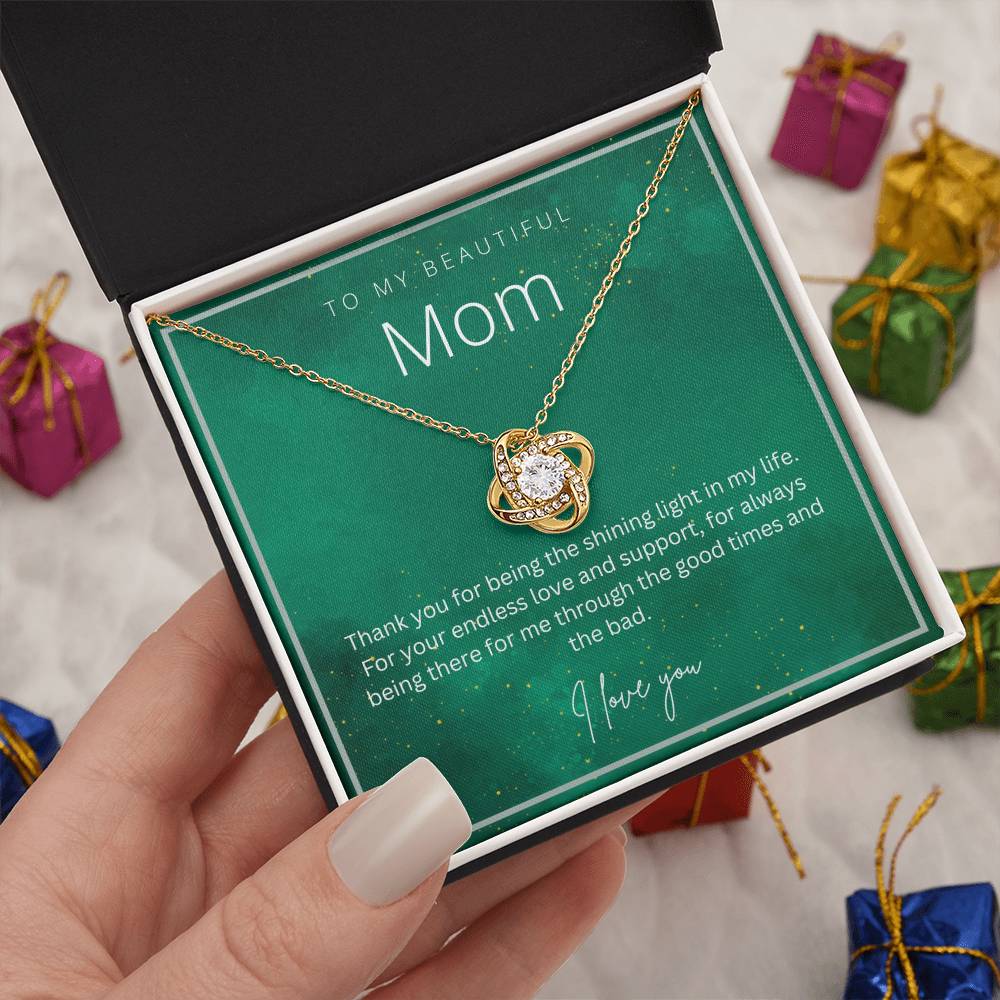 To My Beautiful Mom - Love Knot Necklace  With A Personalised Message Card - Gift from Son / Daughter For Mom
