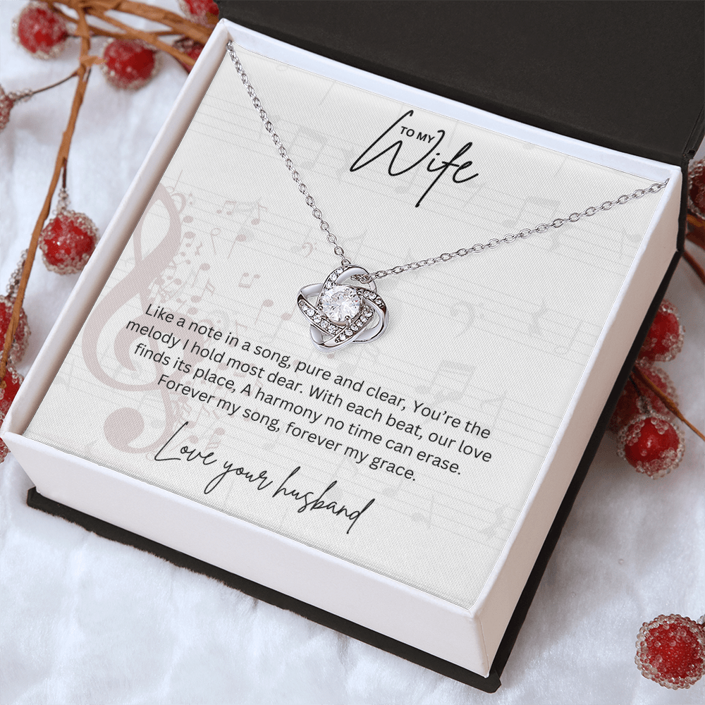 Gift For Musical Wife - Sterling Silver Love Knot Necklace - Anniversary Gift For Her
