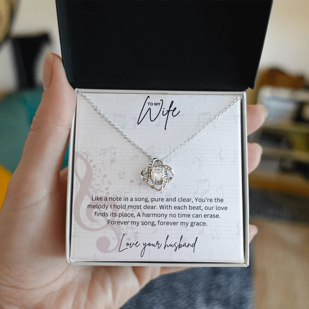 Gift For Musical Wife - Sterling Silver Love Knot Necklace - Anniversary Gift For Her