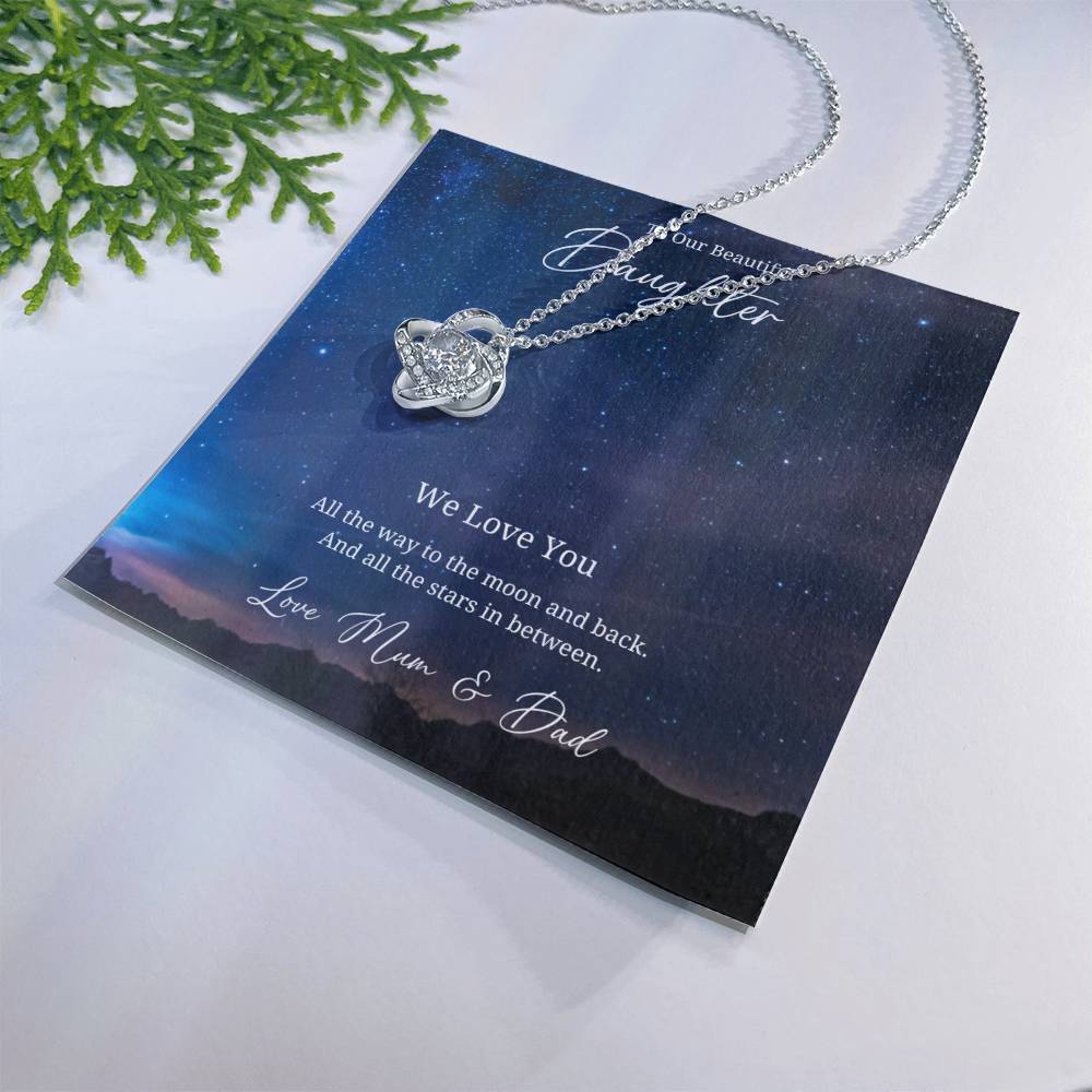 To My Beautiful Daughter - Sterling Silver & Gold Necklace -Gift from Mum, Dad with Message Card & Gift Box