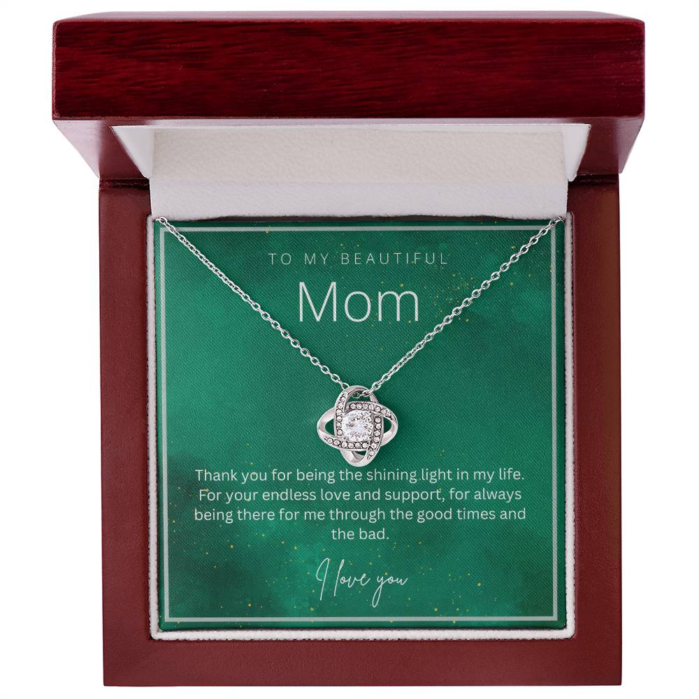 To My Beautiful Mom - Love Knot Necklace  With A Personalised Message Card - Gift from Son / Daughter For Mom