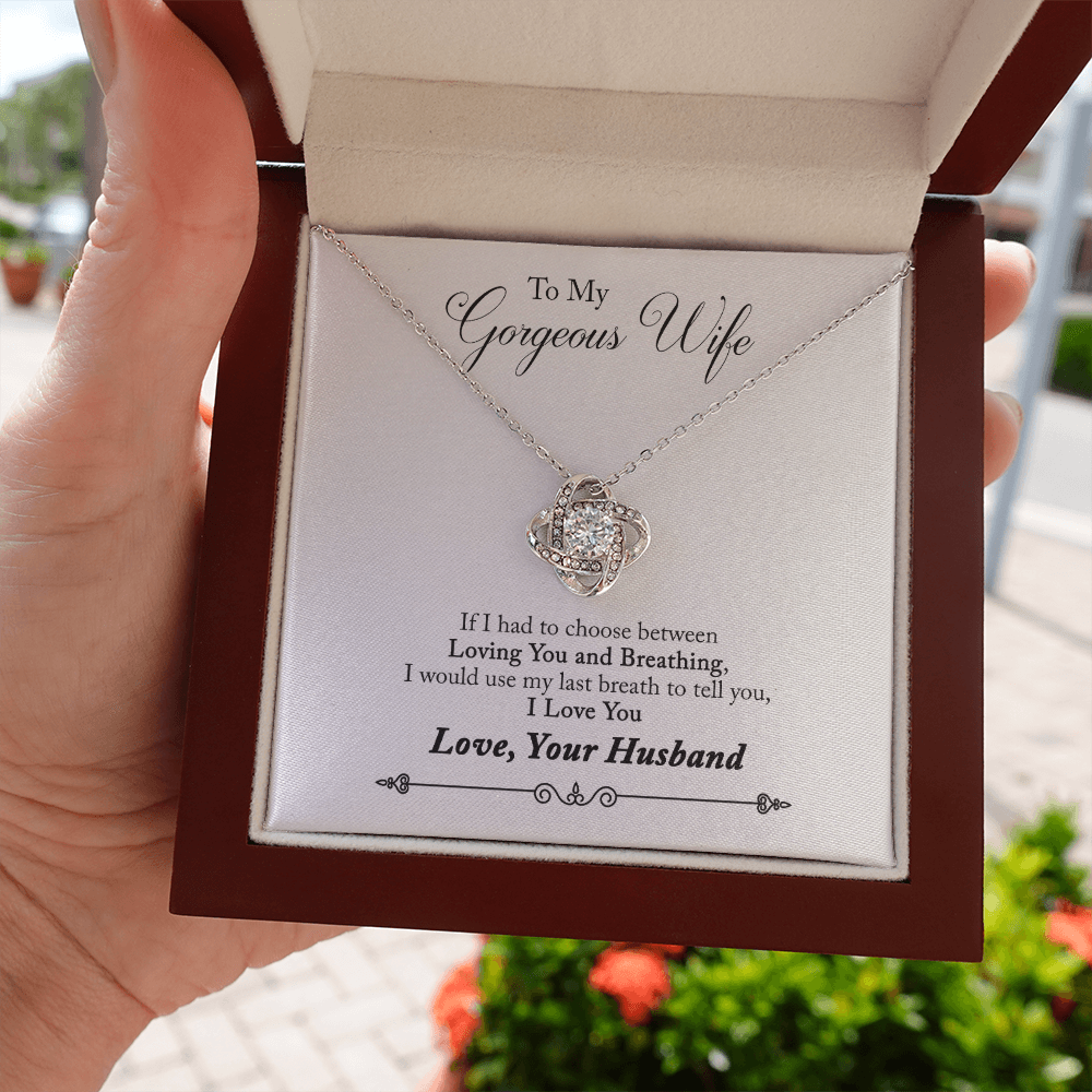 To My Gorgeous Wife Beautiful Love Knot Necklace  Gift Boxed From Husband