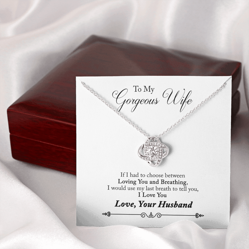 To My Gorgeous Wife Beautiful Love Knot Necklace  Gift Boxed From Husband