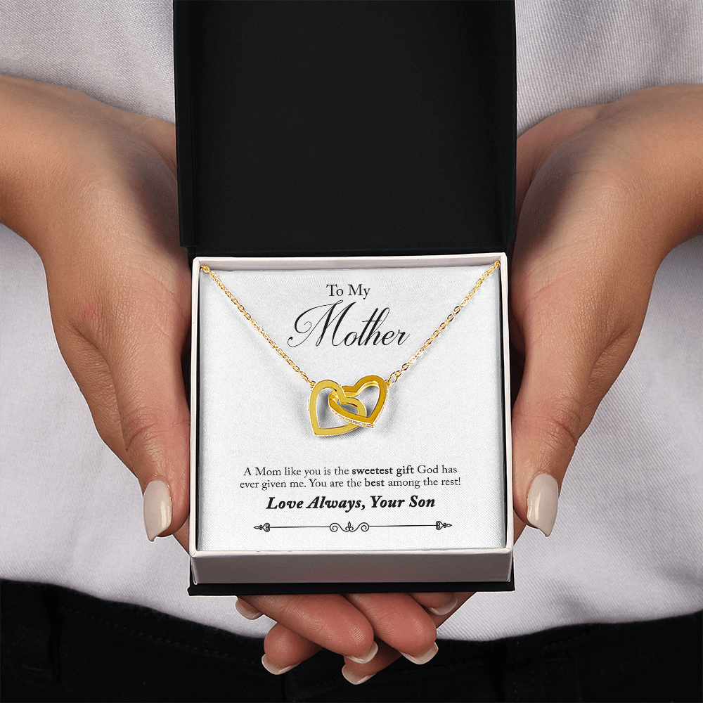 To My Mother Interlocking Heart Necklace From Son