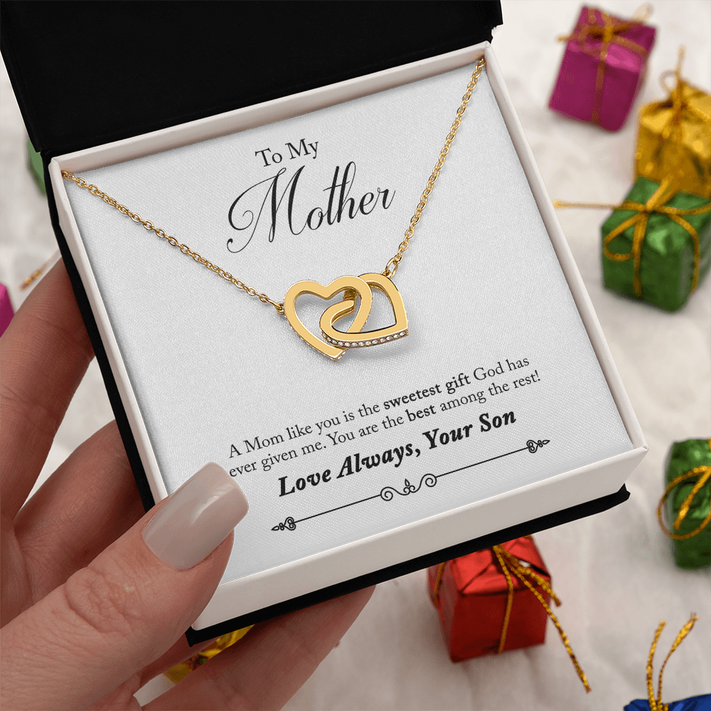 To My Mother Interlocking Heart Necklace From Son