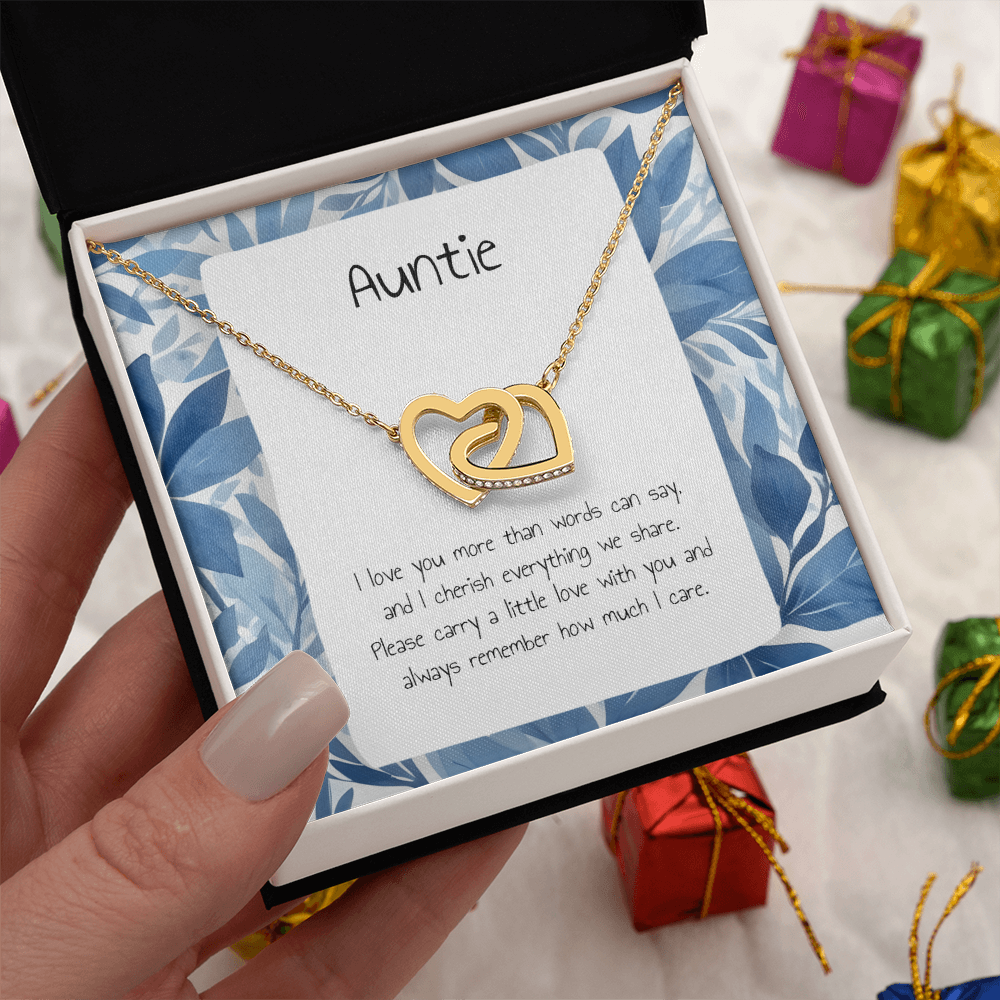 Present For Auntie - Interlocking Heart Necklace - Personalised Message Card - Birthday Christmas Gift For Aunt