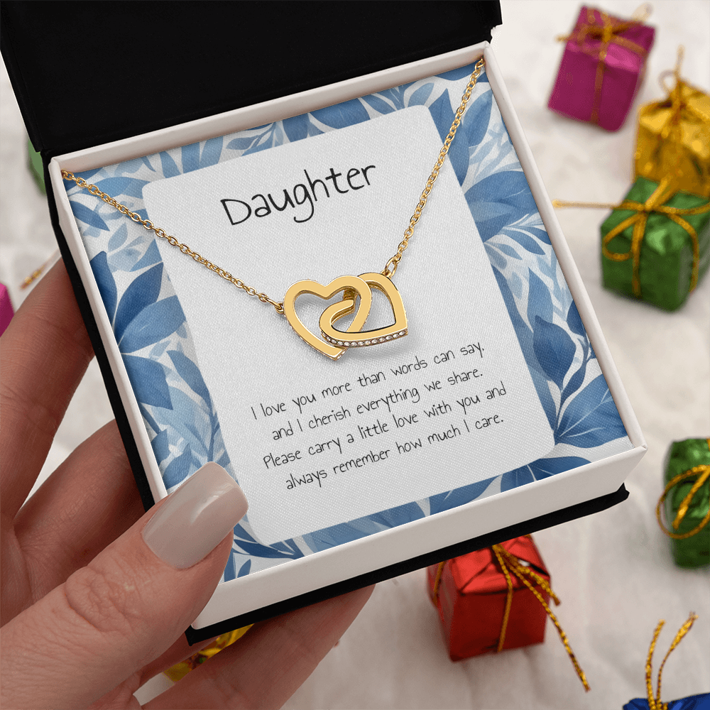 Gift For Daughter- Interlocking Heart Necklace - Personalised Message Card