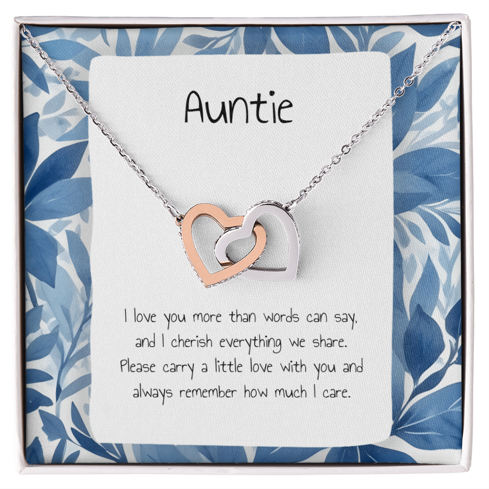 Present For Auntie - Interlocking Heart Necklace - Personalised Message Card - Birthday Christmas Gift For Aunt