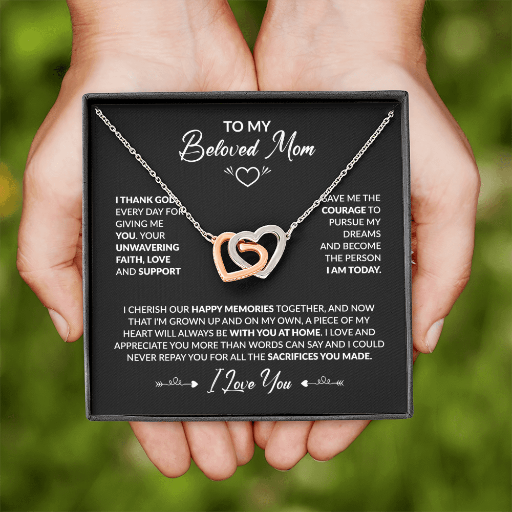 To My Beloved Mom Beautiful Interlocking Heart Gift Boxed