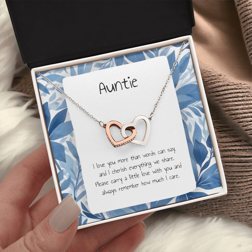 Present For Auntie - Interlocking Heart Necklace - Personalised Message Card - Birthday Christmas Gift For Aunt