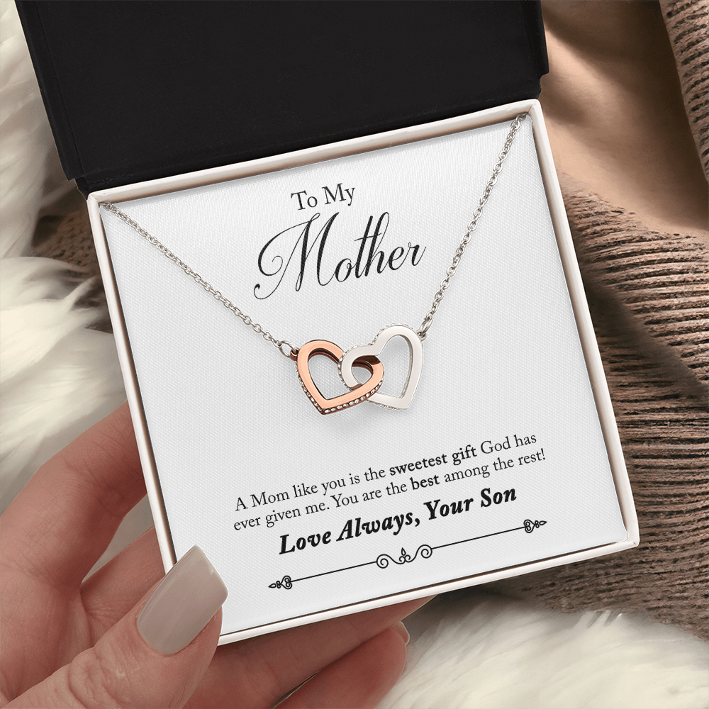 To My Mother Interlocking Heart Necklace From Son