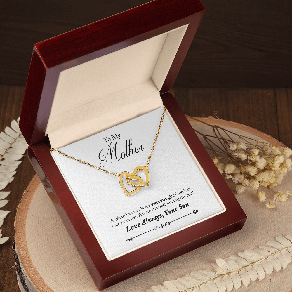 To My Mother Interlocking Heart Necklace From Son