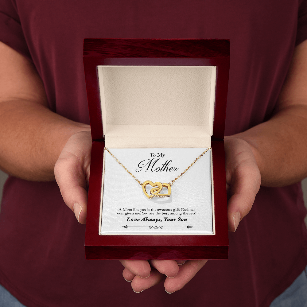 To My Mother Interlocking Heart Necklace From Son