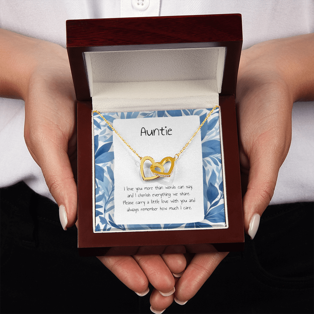 Present For Auntie - Interlocking Heart Necklace - Personalised Message Card - Birthday Christmas Gift For Aunt