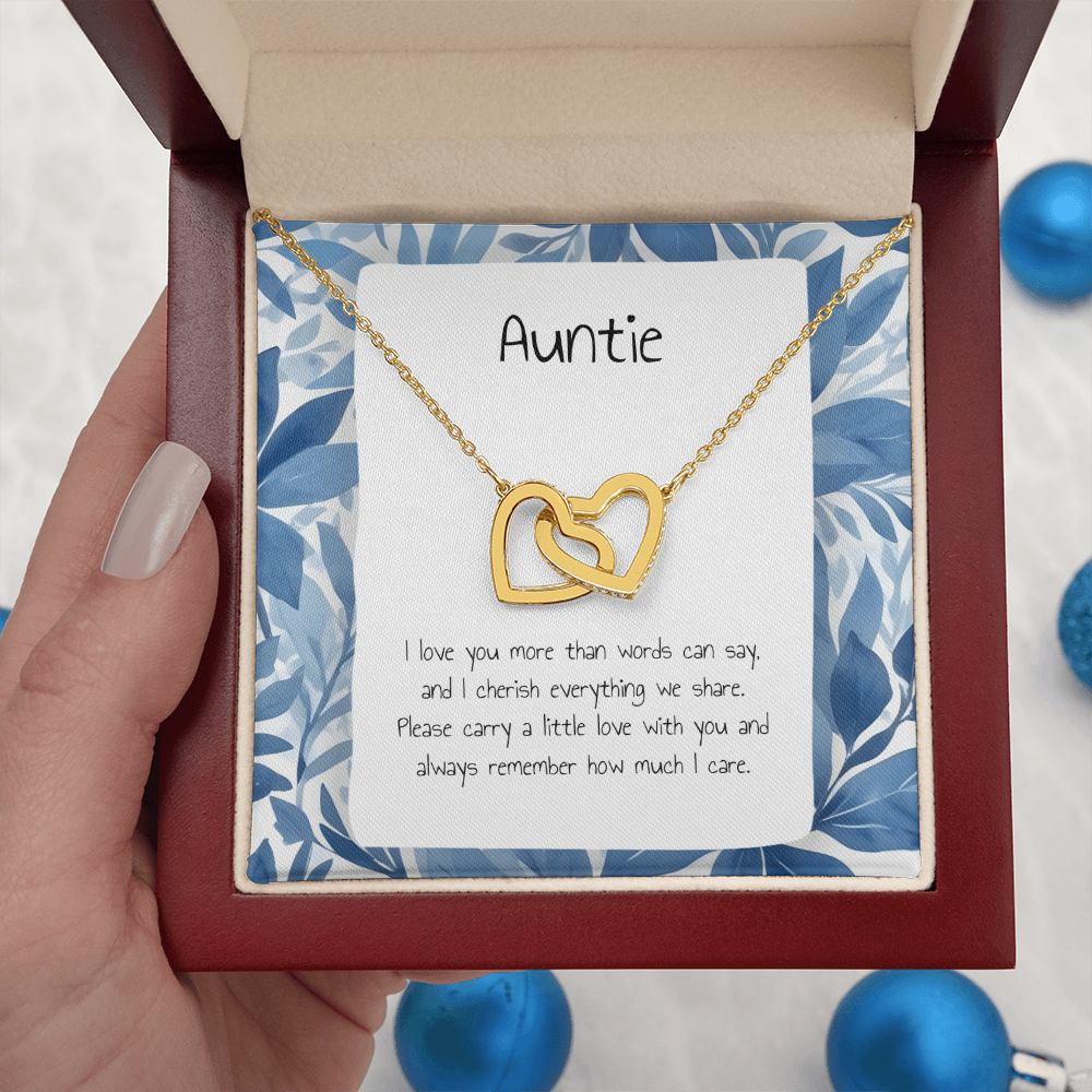Present For Auntie - Interlocking Heart Necklace - Personalised Message Card - Birthday Christmas Gift For Aunt