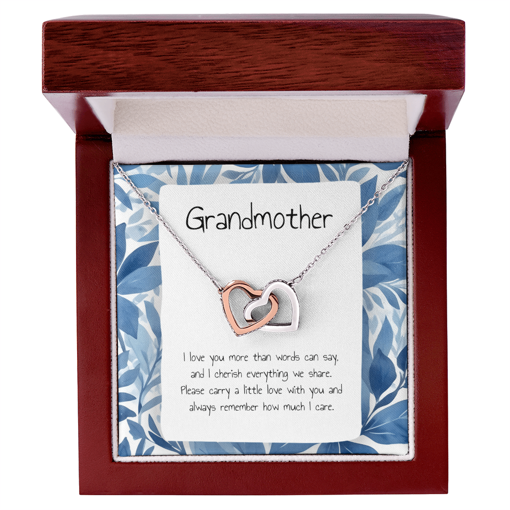 Gift For Grandmother- Interlocking Heart Necklace - Personalised Message Card