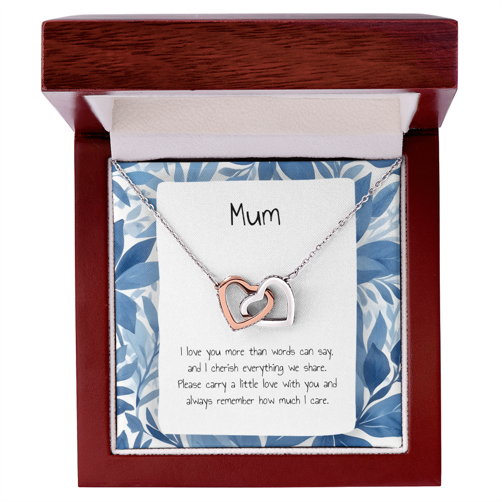 Present For Mum - Interlocking Heart Necklace - Personalised Message Card - Birthday Christmas Gift For Mother