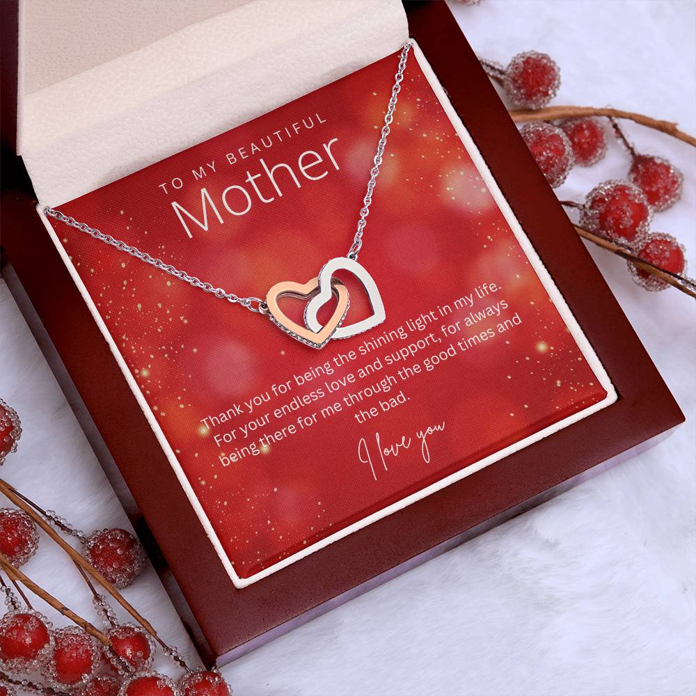To My Beautiful Mother - Interlocking Heart Necklace With A Personalised Message Card - Gift from Son / Daughter For Mom