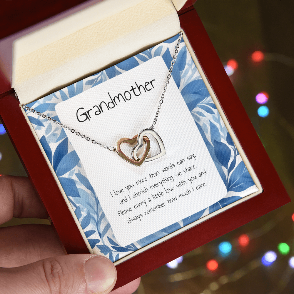 Gift For Grandmother- Interlocking Heart Necklace - Personalised Message Card