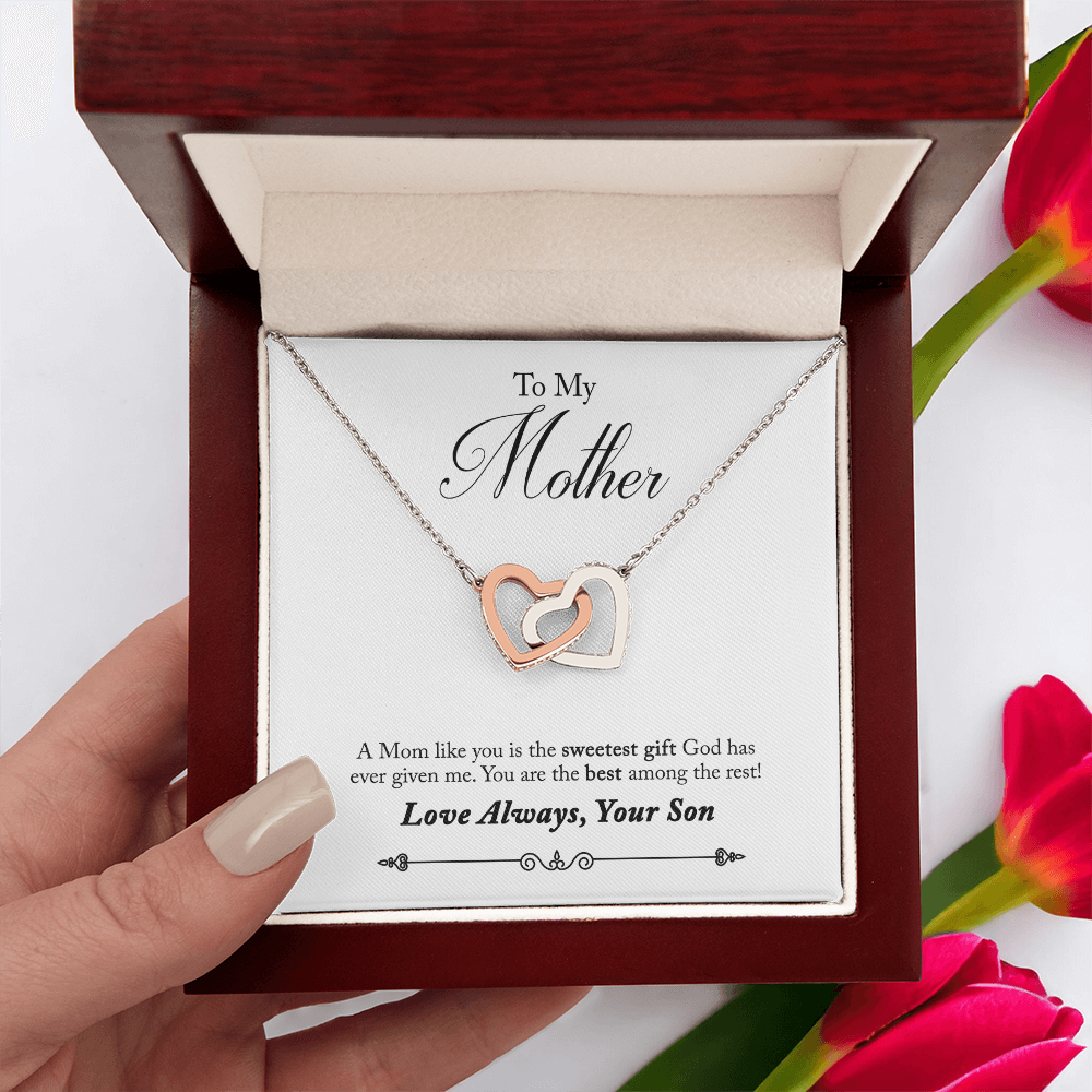 To My Mother Interlocking Heart Necklace From Son