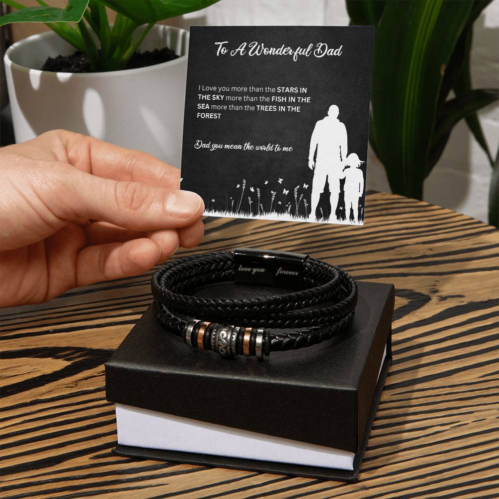 To A Wonderful Dad - Beautiful Vegan Leather  Bracelet with Personalised Message Card Fathers Day Gift Boxed