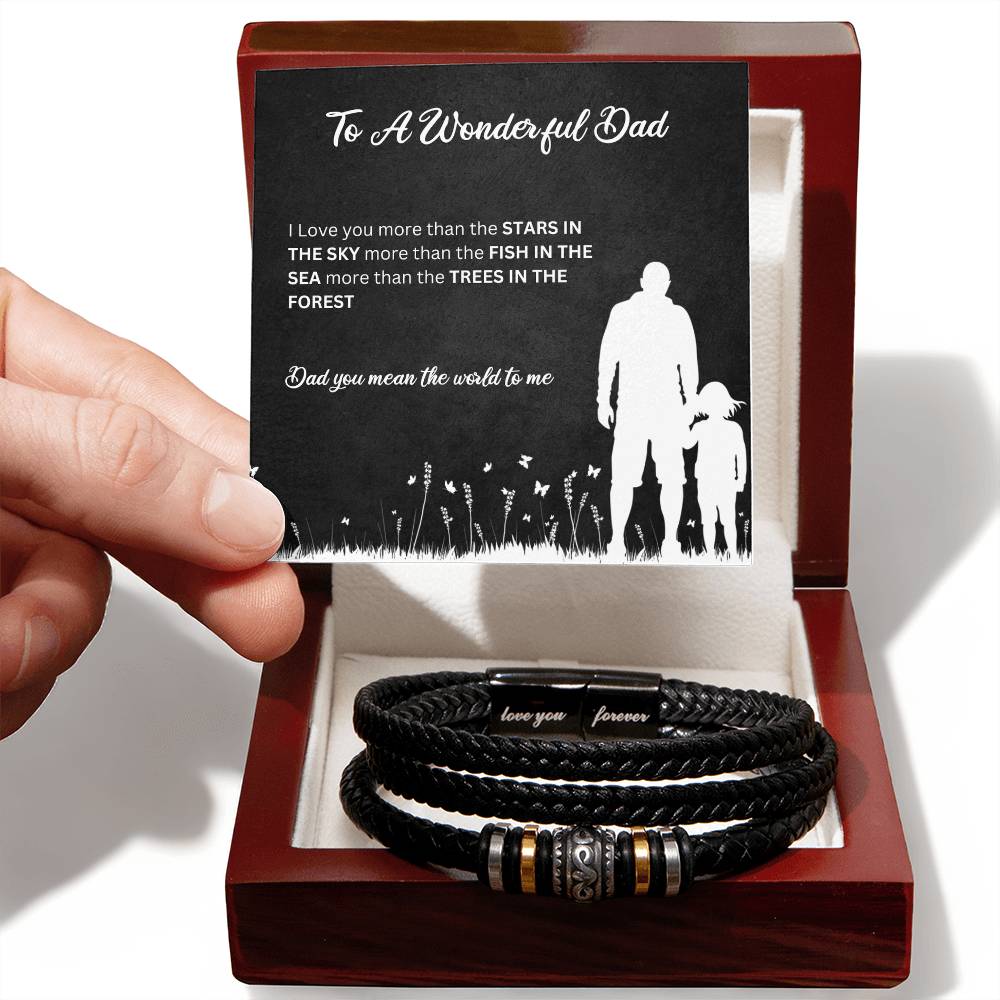 To A Wonderful Dad - Beautiful Vegan Leather  Bracelet with Personalised Message Card Fathers Day Gift Boxed