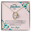 Happy Mothers Day - Gold Finish Heart  Necklace in a Mahogany Gift Box with a Custom Message Card - Gift from Son / Daughter For Mom