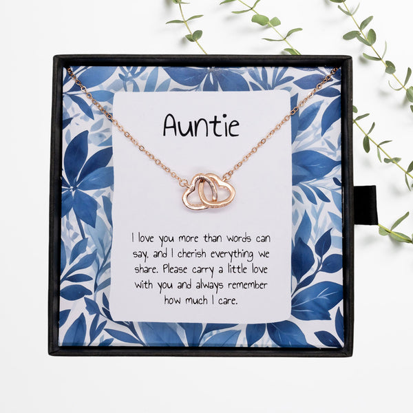 Present For Auntie - Interlocking Heart Necklace - Personalised Message Card - Birthday Christmas Gift For Aunt