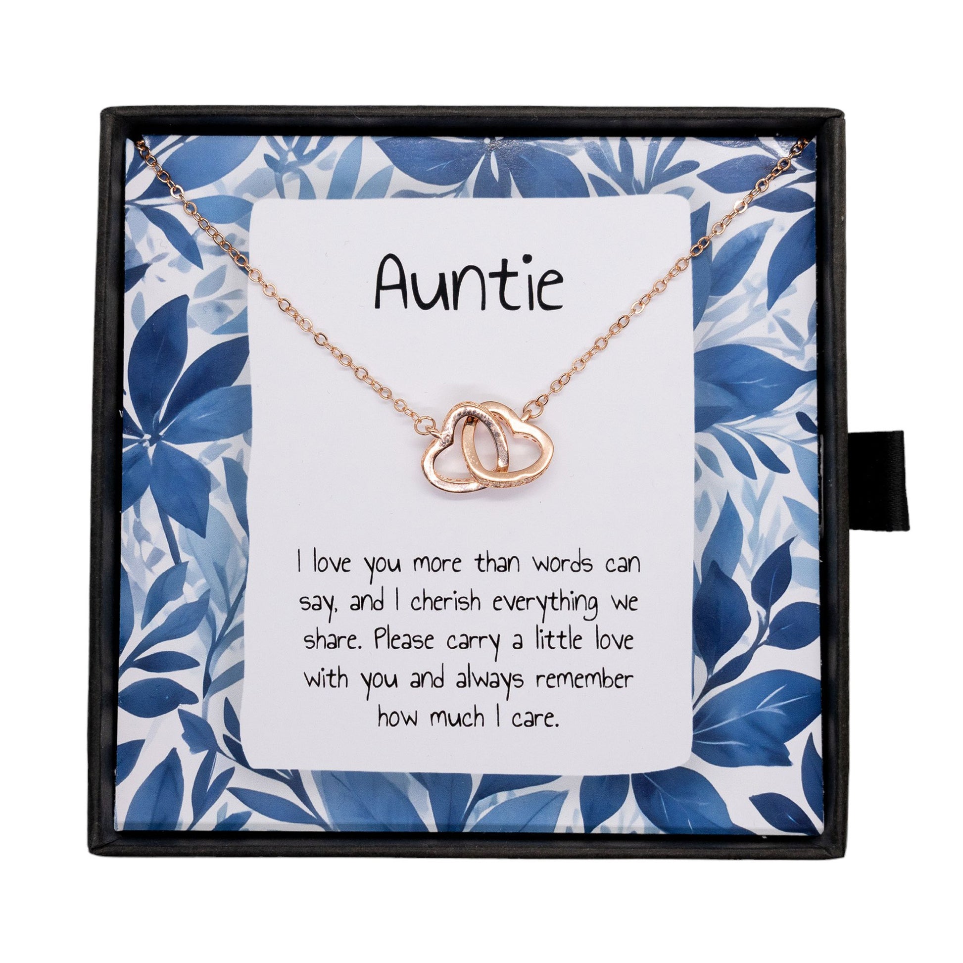 Present For Auntie - Interlocking Heart Necklace - Personalised Message Card - Birthday Christmas Gift For Aunt