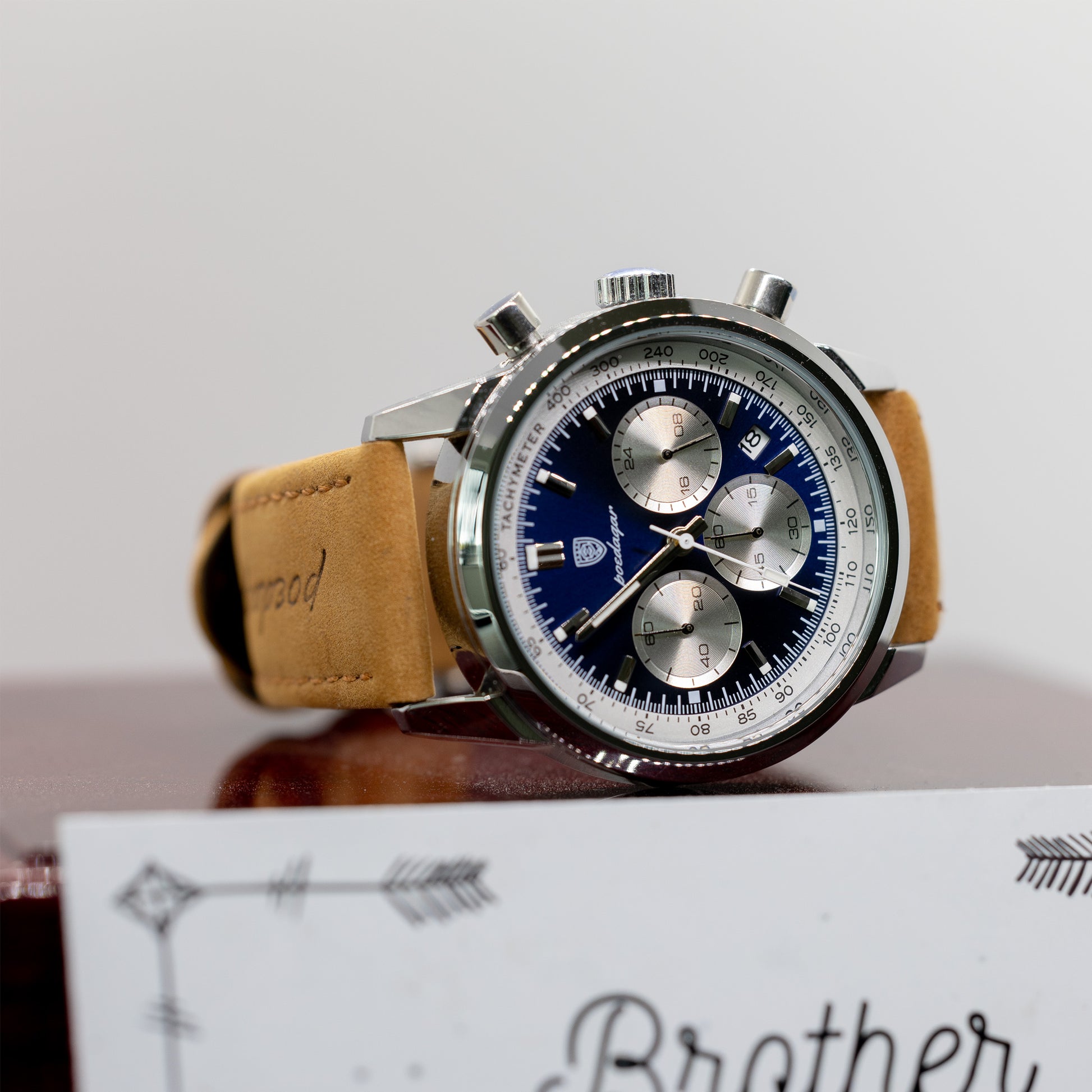 Brother Gifts, Gift Watch Set For Brother - Luxury Watch Gift Set With Custom Message Card In Mahogany Box