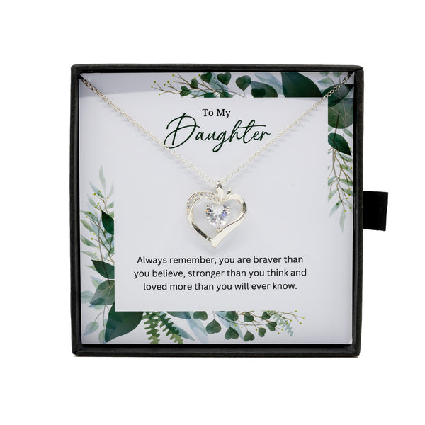 Silver Heart Necklace For Daughter -Gift Jewellery from Mum, Dad with Message Card & Gift Box