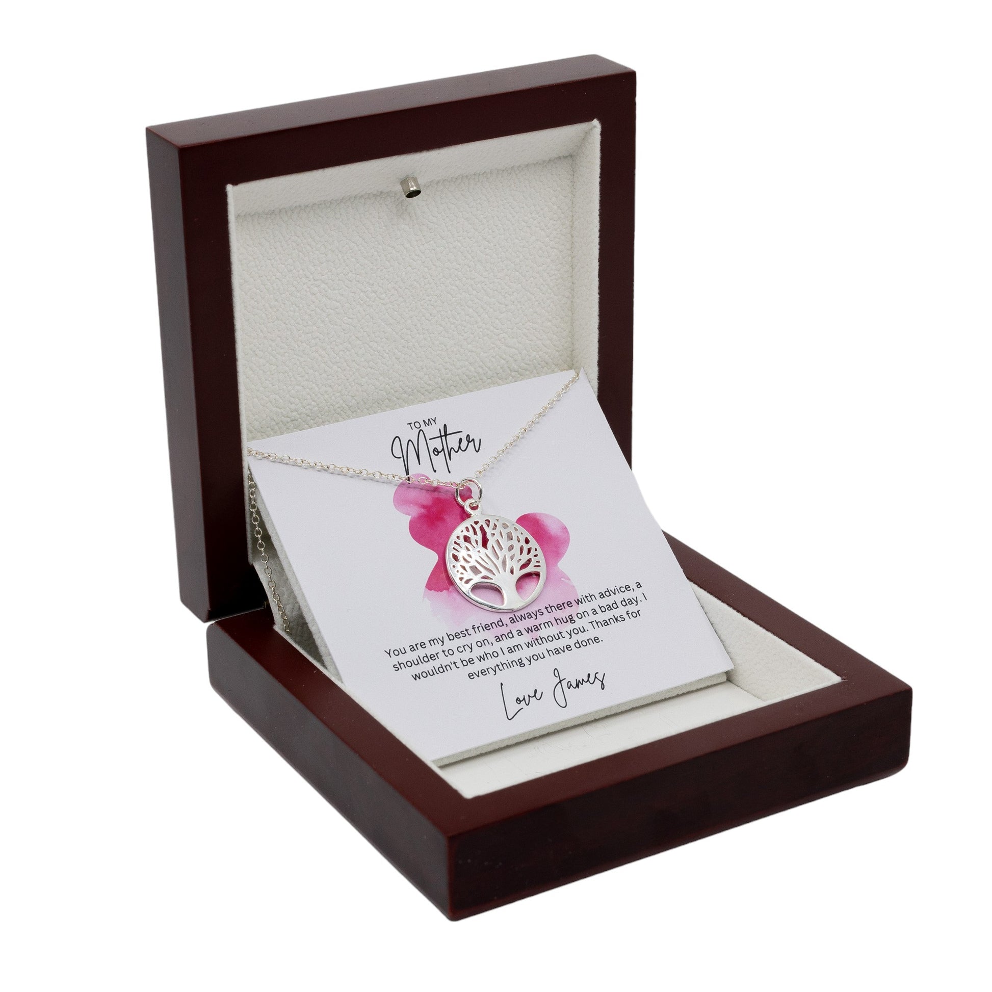 To My Mother - Sterling Silver Necklace With Personalised Custom Message Card - Gift from Son / Daughter