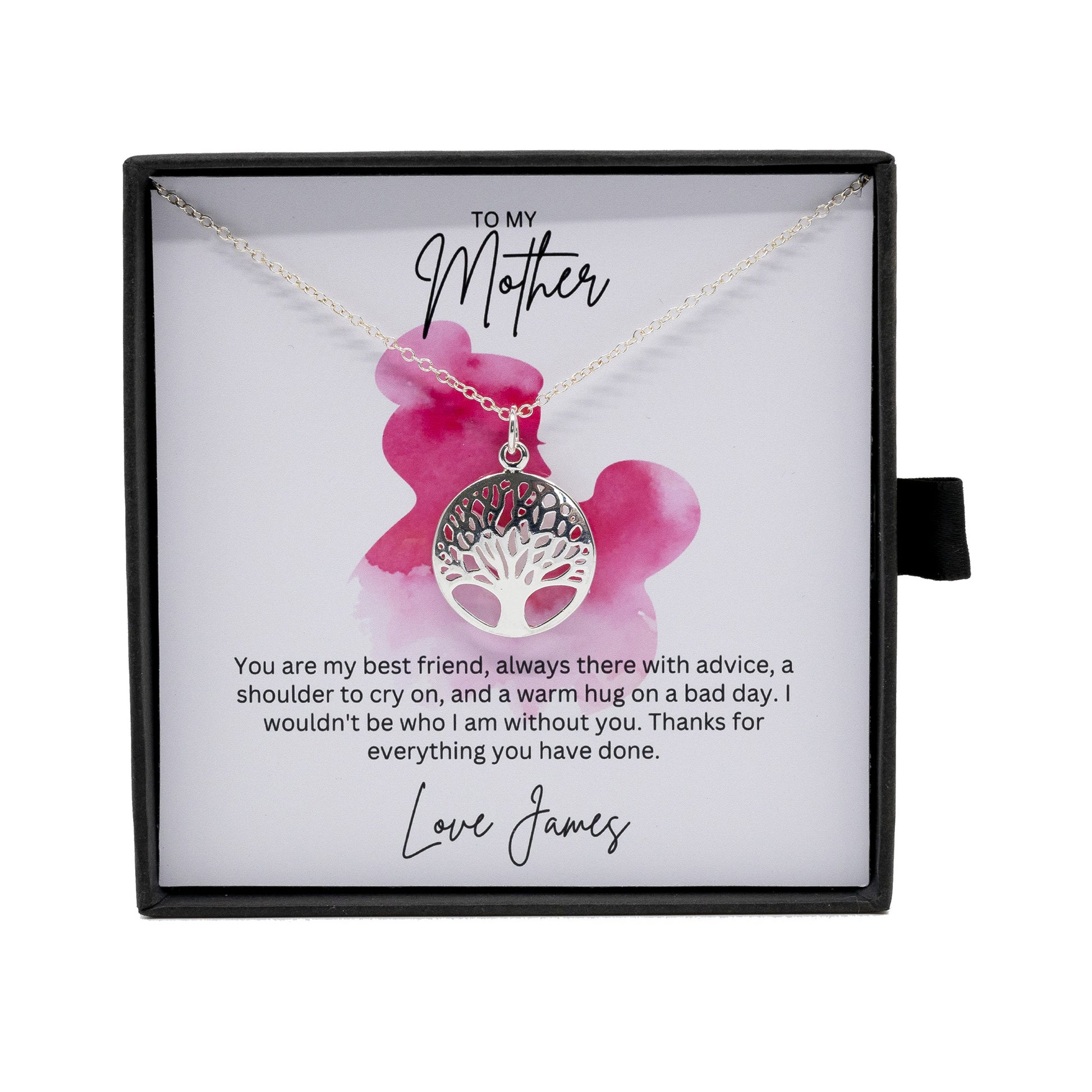 To My Mother - Sterling Silver Necklace With Personalised Custom Message Card - Gift from Son / Daughter