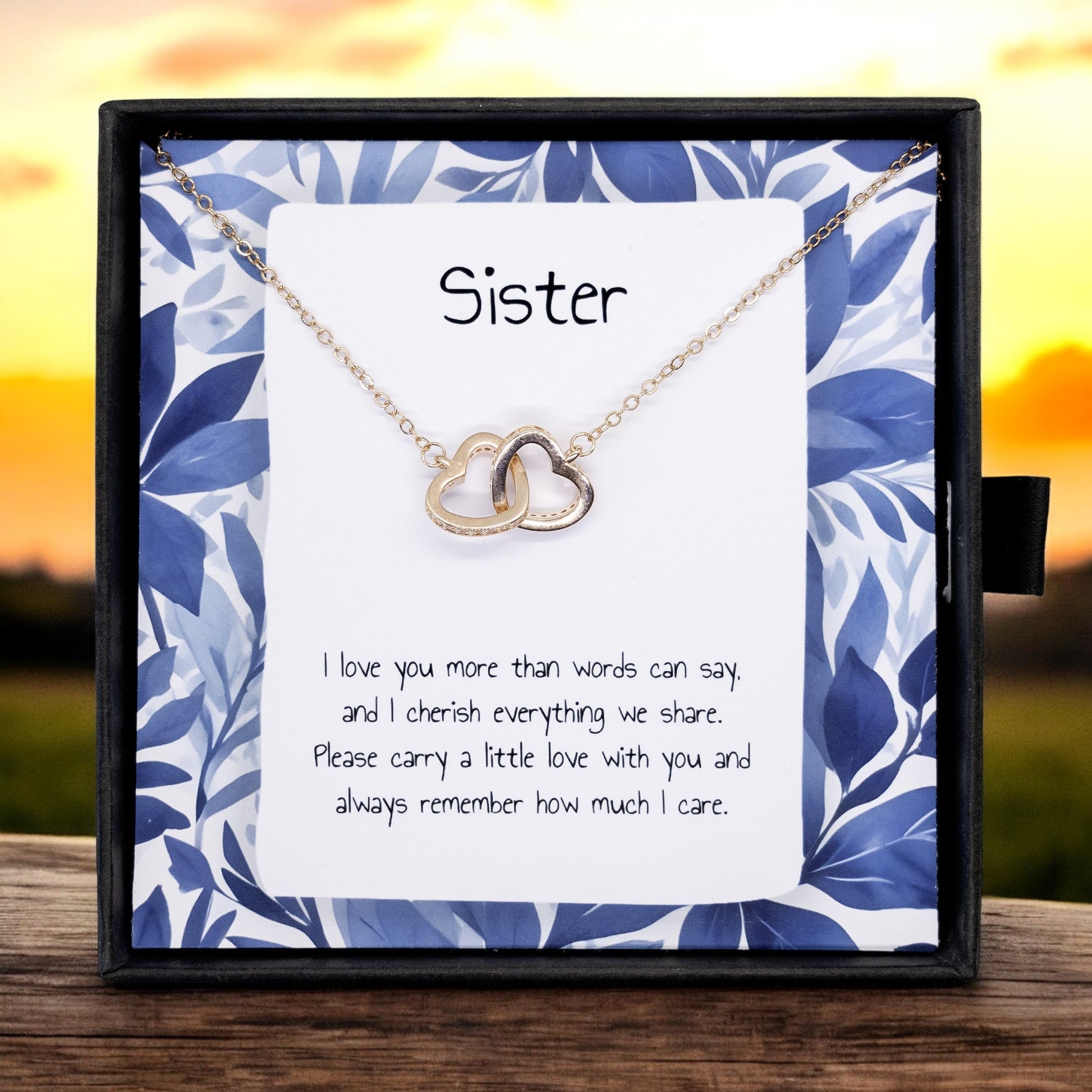 Gift For Sister - Interlocking Heart Necklace - Personalised Message Card