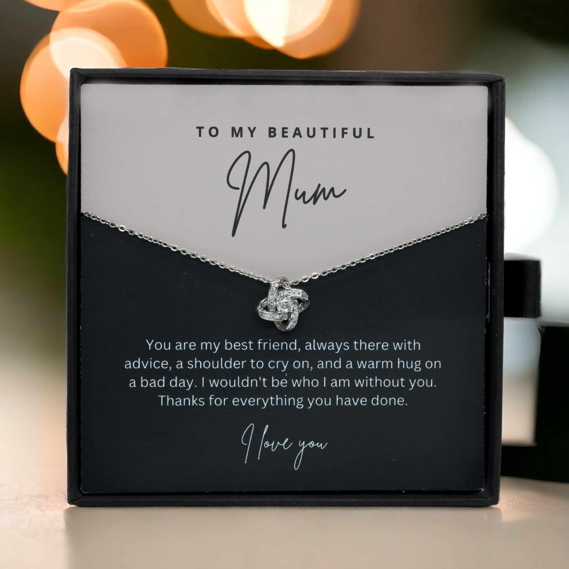 To My Beautiful Mum - Sterling Silver Necklace Personalised Gift With A Custom Message Card - Gift from Son / Daughter For Mum Two Tone